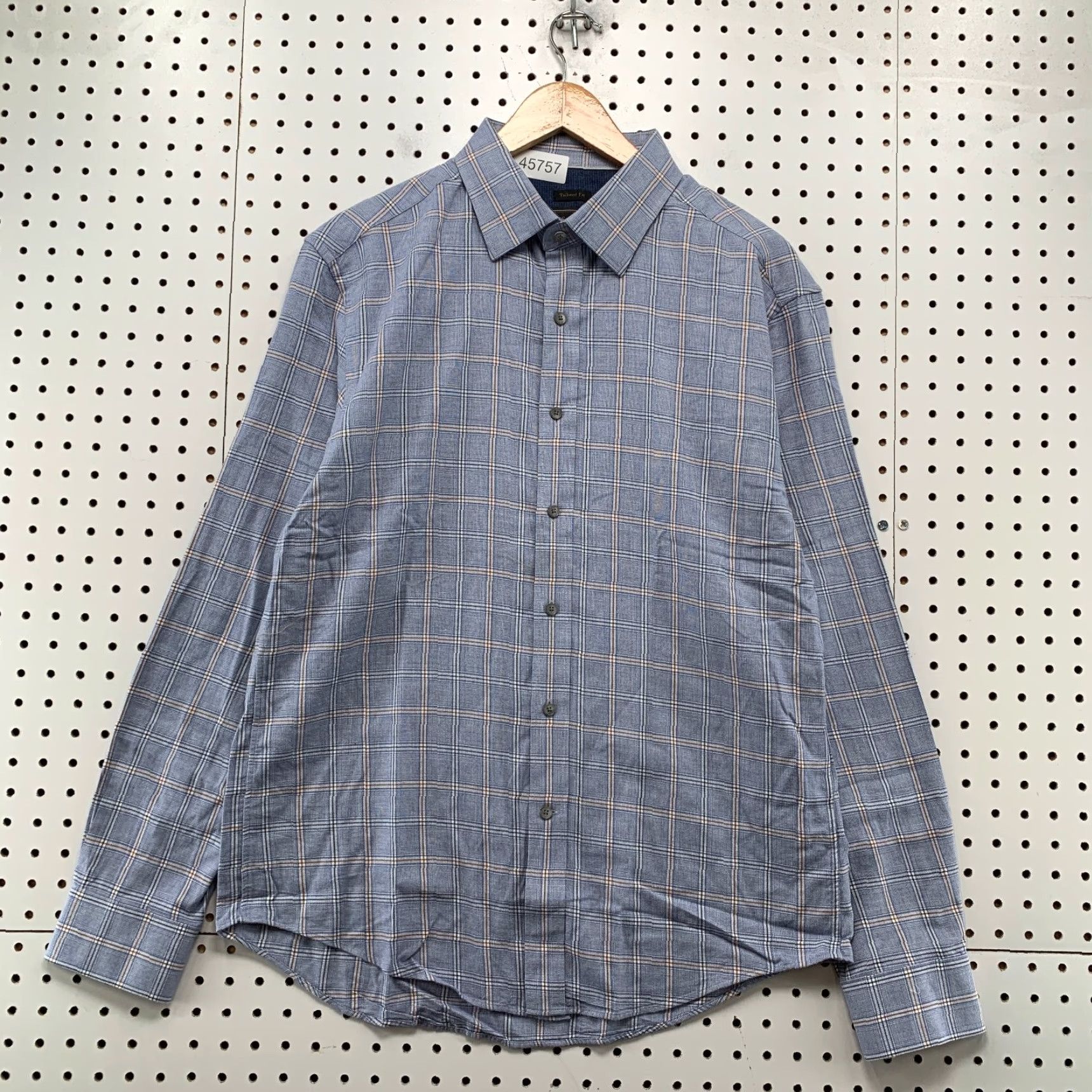 Jos. A. Bank Jos A Bank Button Shirt Mens Large Blue Tailored Fit Plaid Cashmere Silk Blend Size US L / EU 52-54 / 3 - 2 Thumbnail