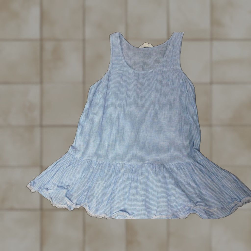 Vintage Beach Lunch Lounge Womens Blouse S Blue Cap Sleeve Round Neck Linen Knit Ruffle Peplum Top Casual Regular Din Size S / US 4 / IT 40 - 1 Thumbnail
