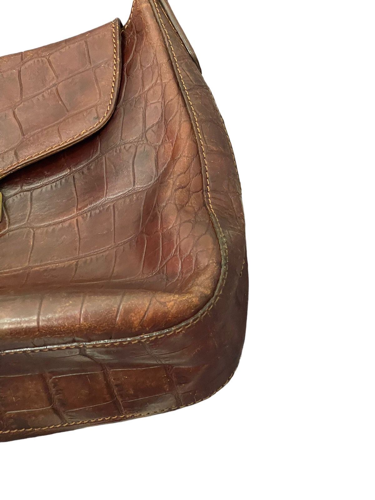 Genuine Leather Crocodile Embossed The Bridge Italy Leather Shoulder Bag Size ONE SIZE - 7 Thumbnail