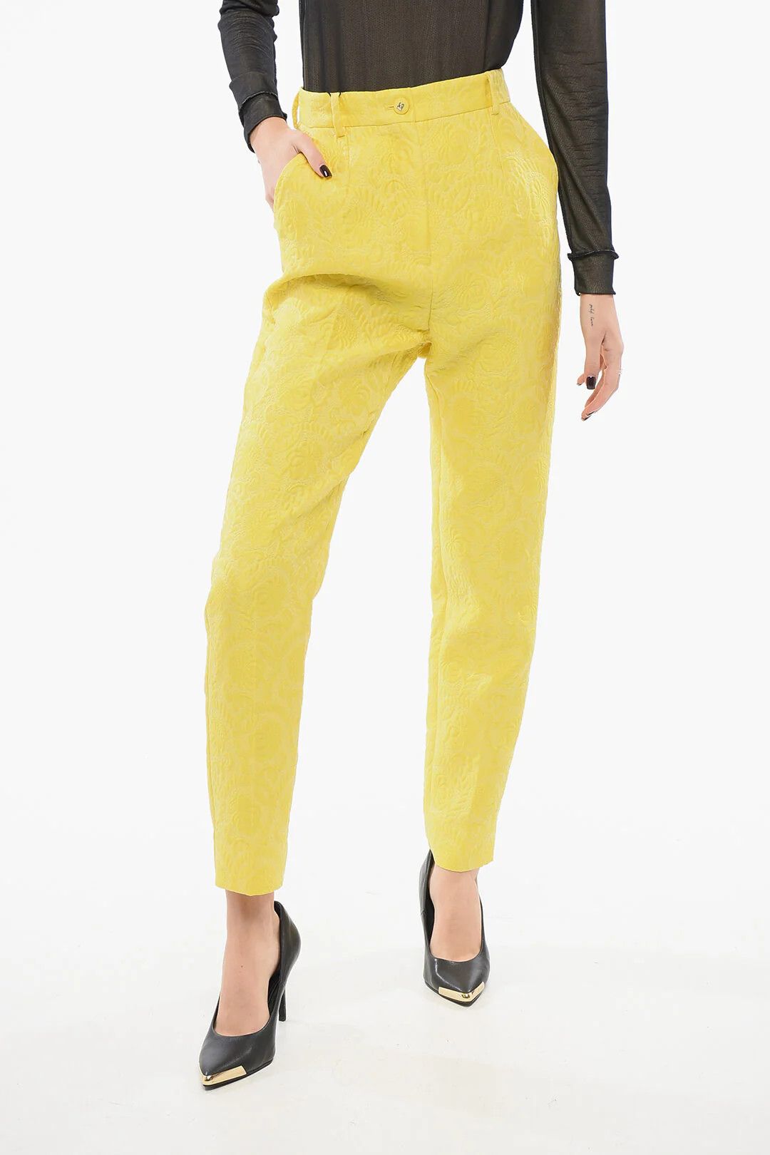 Dolce & Gabbana og1mm0426 Brocade Pant in Yellow Size 27" / US 4 / IT 40 - 1 Thumbnail