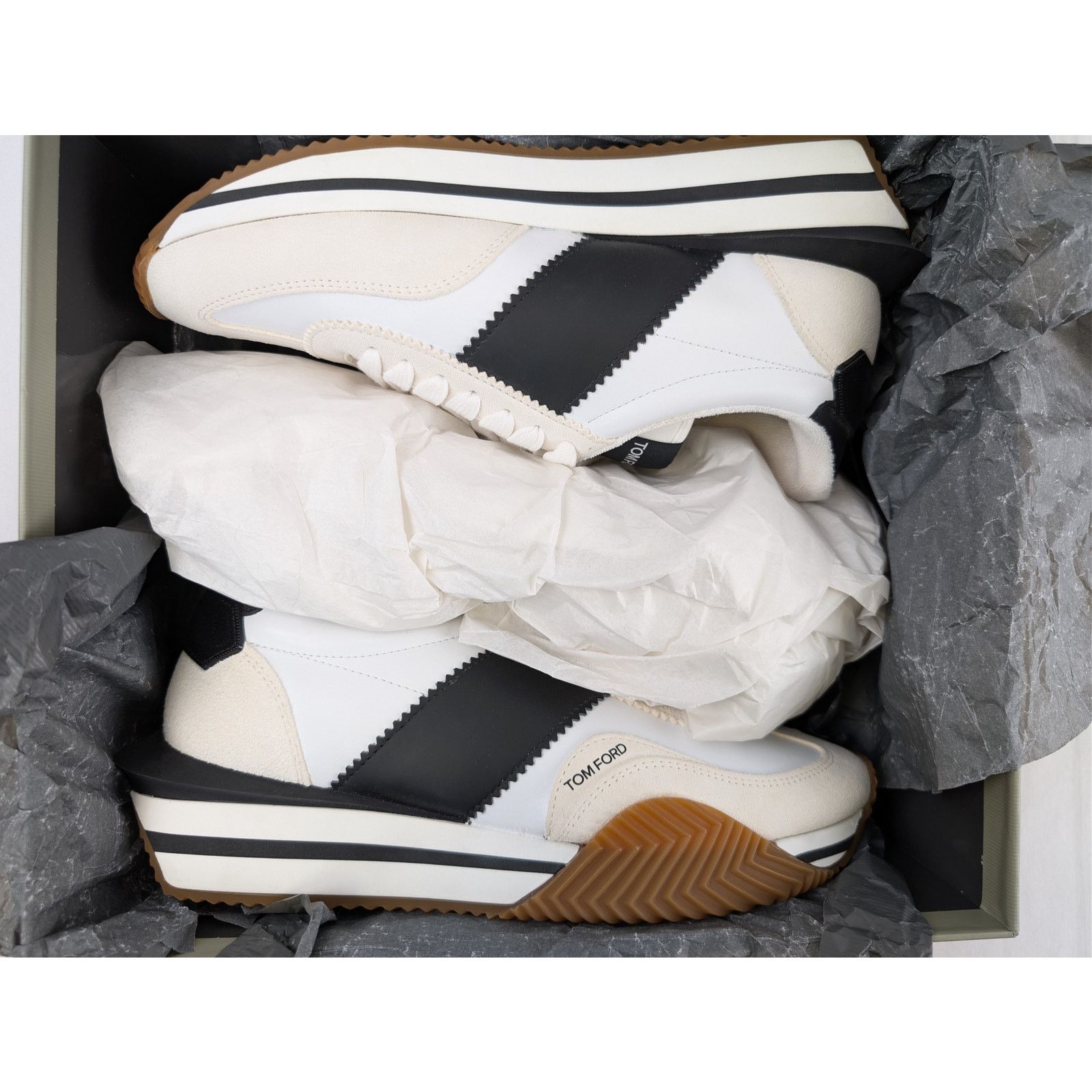 Tom Ford o1rshd1 Chunky Low top Sneaker in white/black/Brown Size US 10 / EU 43 - 20 Thumbnail