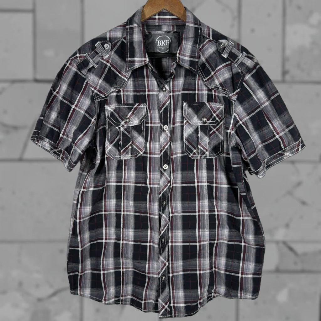 BKE BKE Plaid Short Sleeve Button-Down Shirt XL Men Multicolor Pattern Size US 36 / EU 52 - 1 Thumbnail