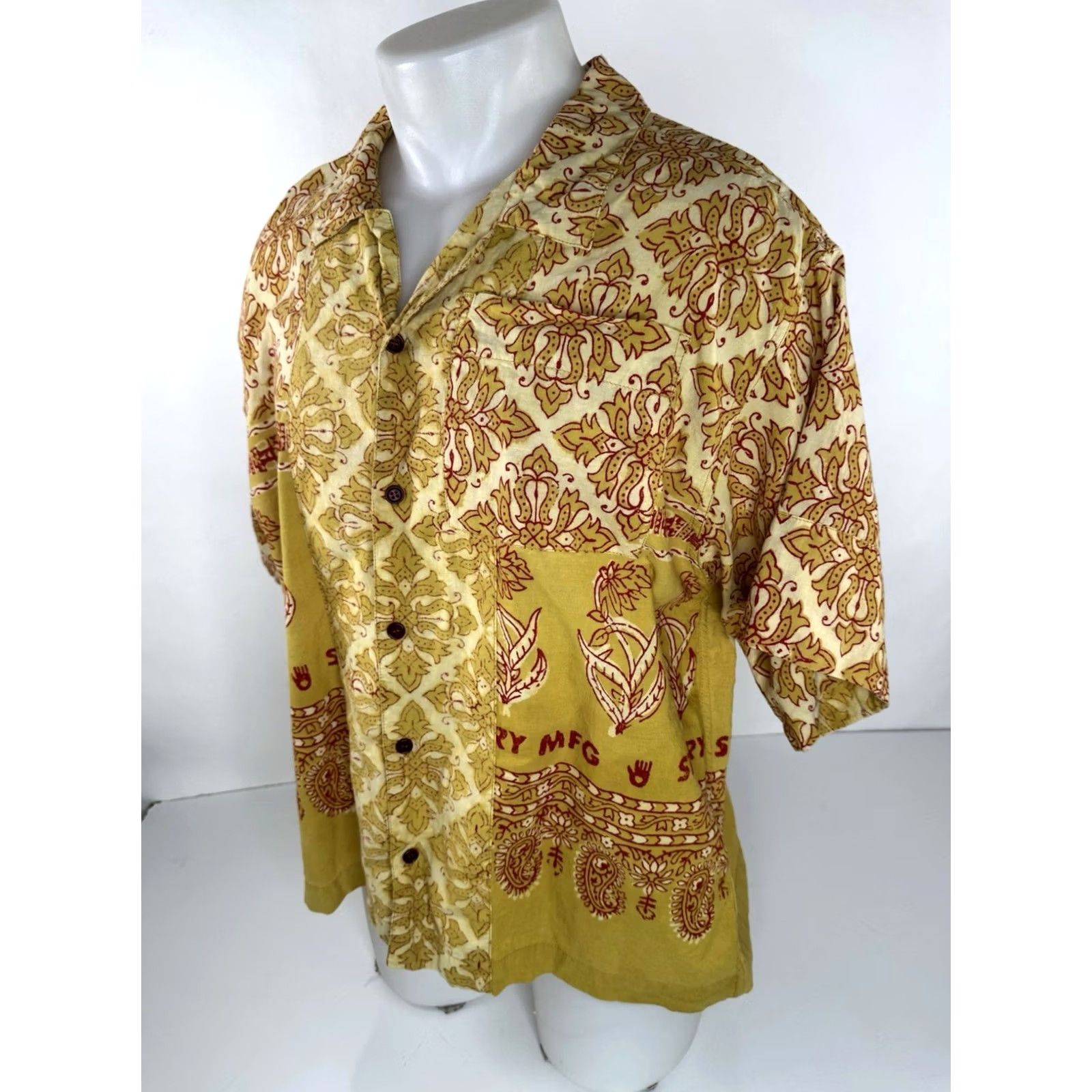 Story Mfg. STORY MFG. Mens Shirt Short Sleeve Paisley Baroque Organic Cotton L Multicolor 90s Bohemian Gift Size US L / EU 52-54 / 3 - 3 Thumbnail