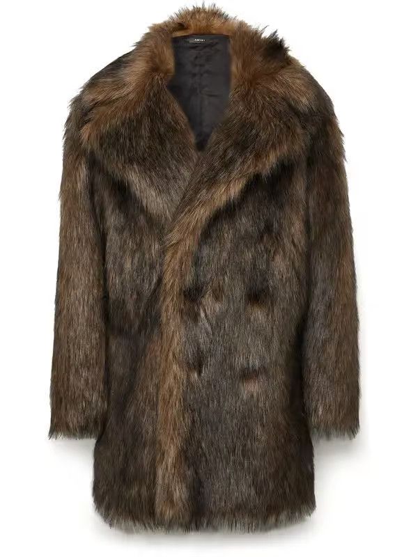 Amiri o1mle0325 Faux Fox Fur Peacoat in Brown Size US L / EU 52-54 / 3 - 1 Thumbnail