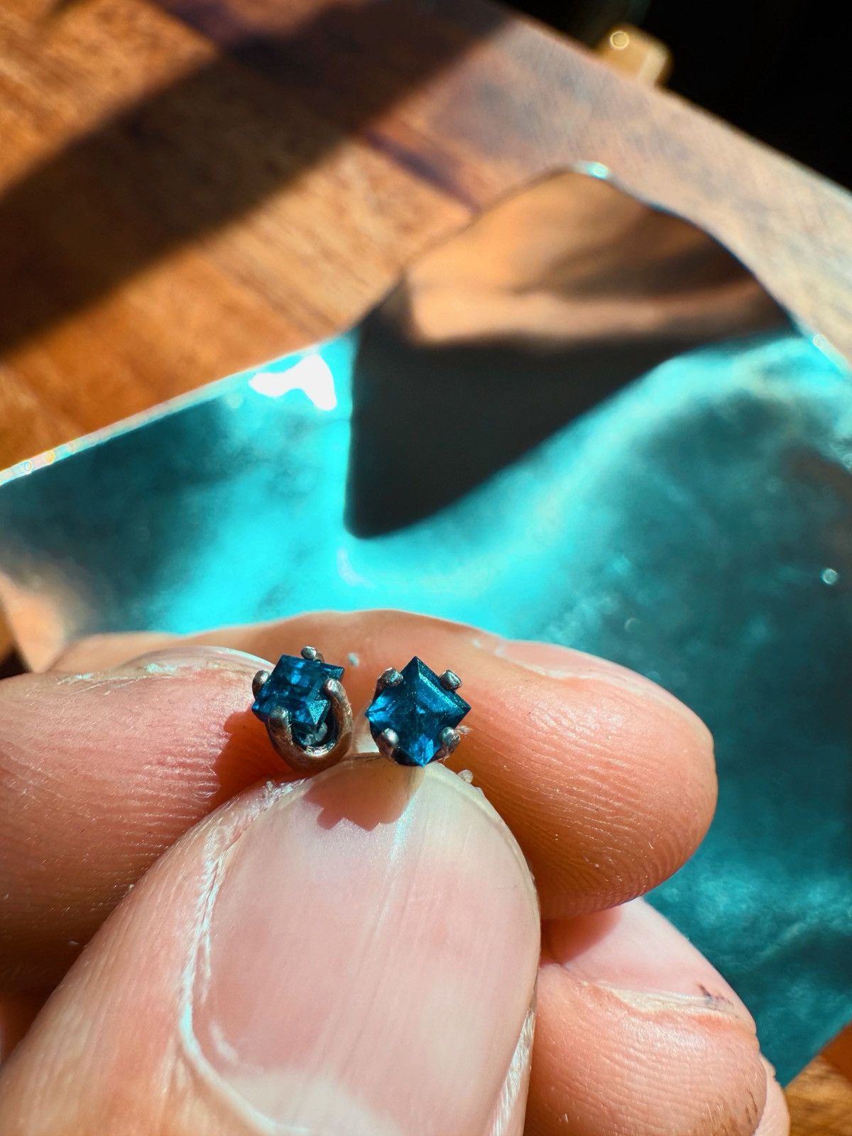 Other Elegant Sterling Silver Blue Stone Stud Earrings – Square Size ONE SIZE - 1 Thumbnail