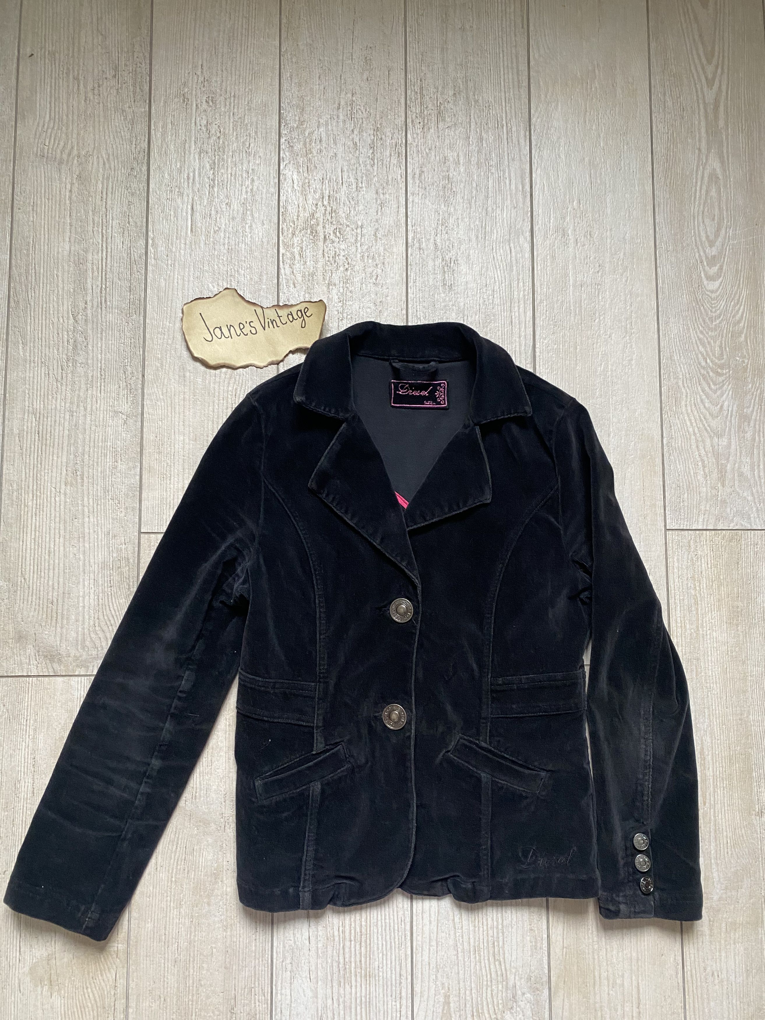 Diesel × Vintage Vintage Diesel Black Velvet Blazer – Early 2000s Size S / US 4 / IT 40 - 1 Thumbnail
