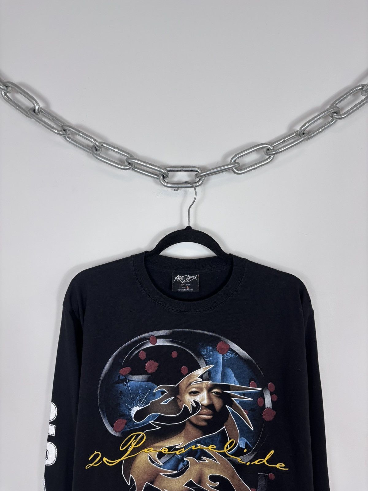 Rap Tees Vintage 2Pac Shakur Y2K Black AOP Big Logo Long Sleeve Tee Size US L / EU 52-54 / 3 - 4 Thumbnail