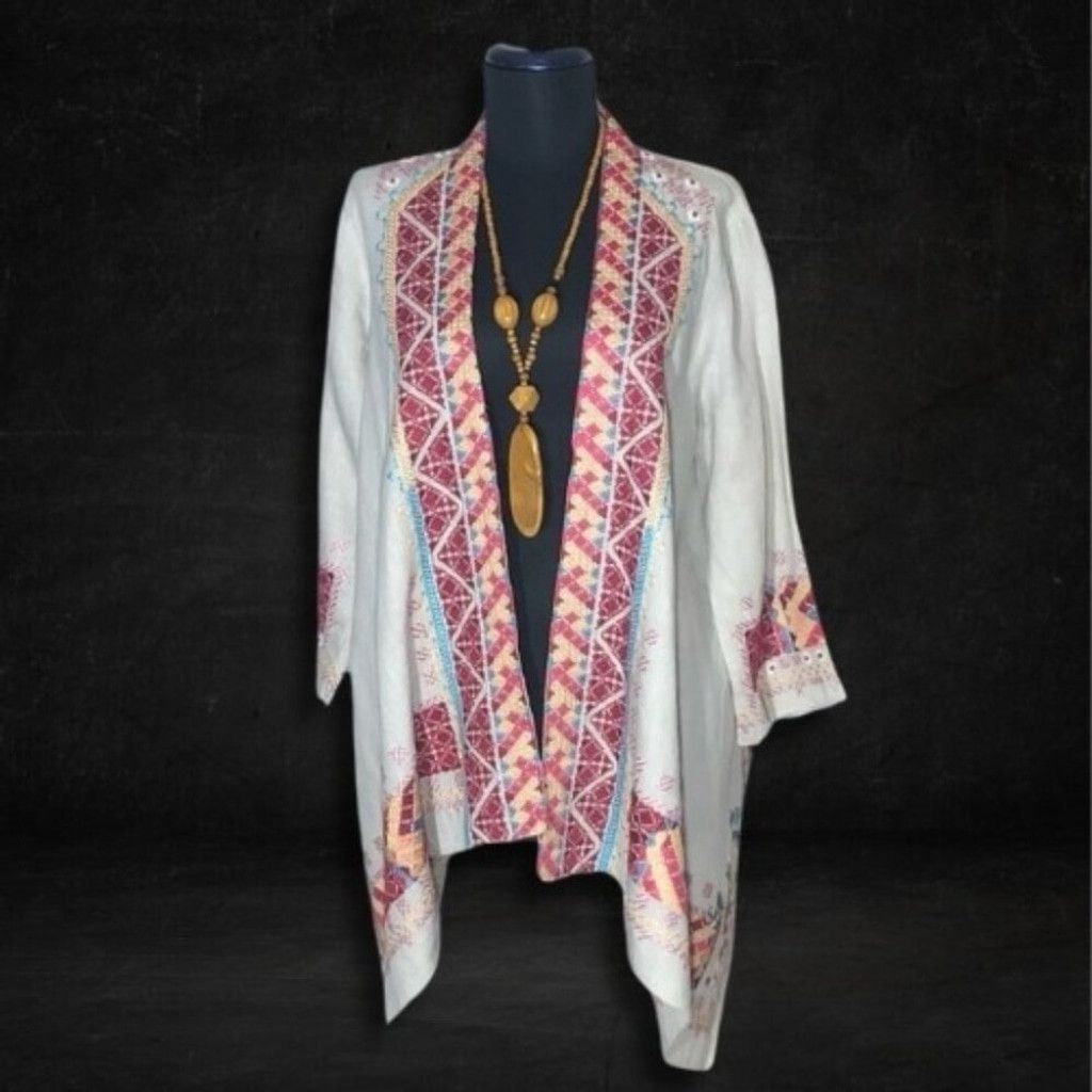 Johnny Was Johnny Was Kimono Drape Cardigan Embroidered Aztec Linen M Size L / US 10 / IT 46 - 1 Thumbnail