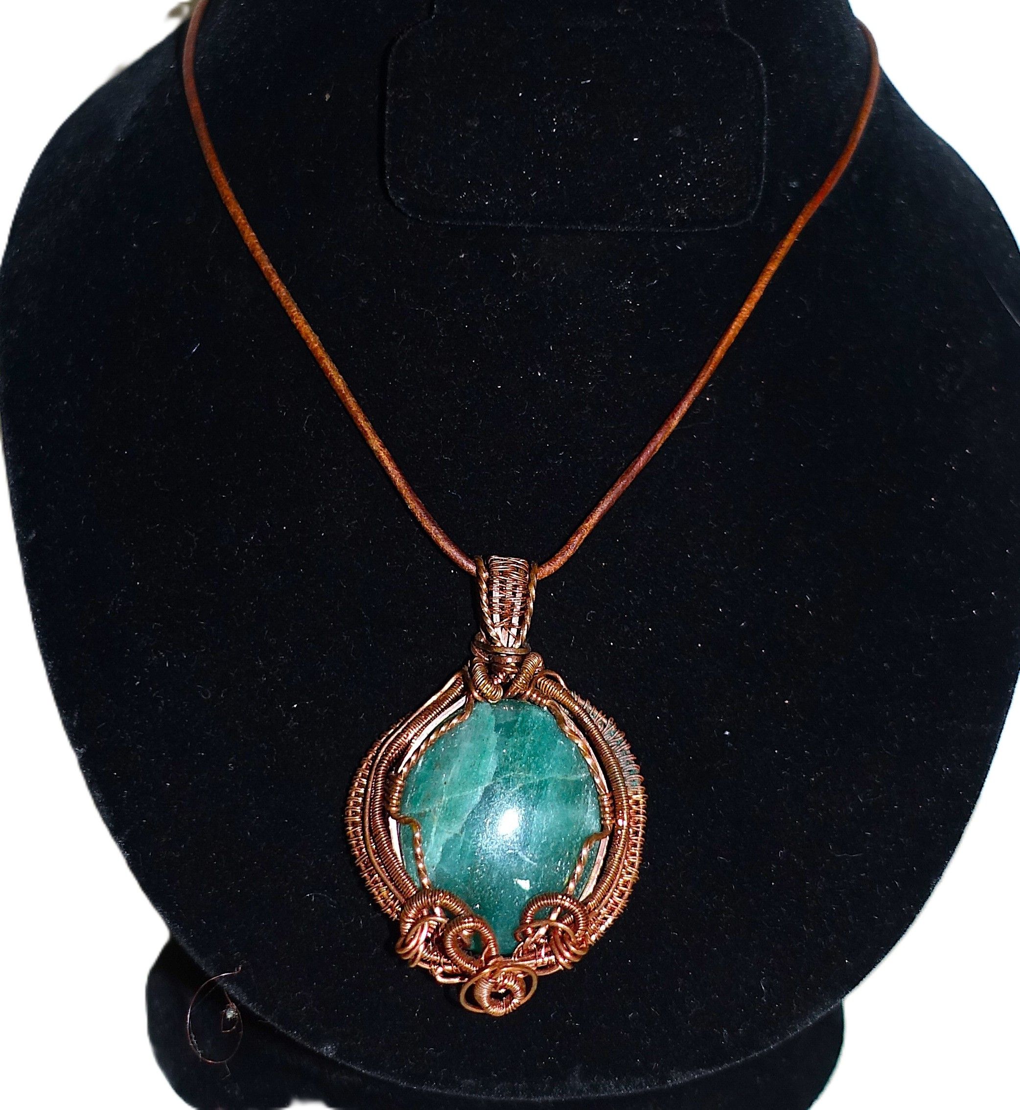 Other Copper Leather Green Stone Boho Unisex Necklace Size ONE SIZE - 2 Thumbnail