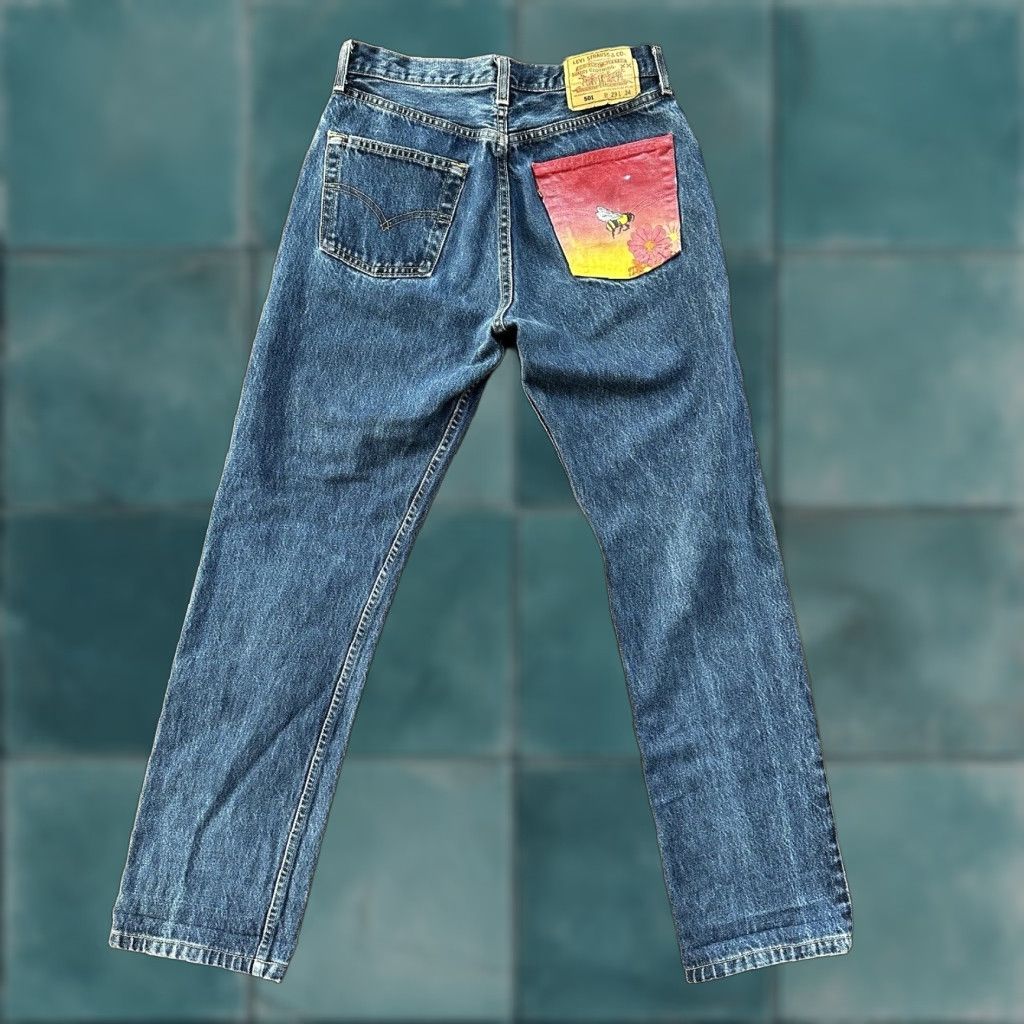 Levi's VINTAGE Levi's 501 Jeans 29x34 Blue Denim 90s 80s USA Mid Wash 27x29 Med Wash Classic Straight Men's Regular Cotton Denim Beltless Button Closure Size US 29 - 1 Thumbnail