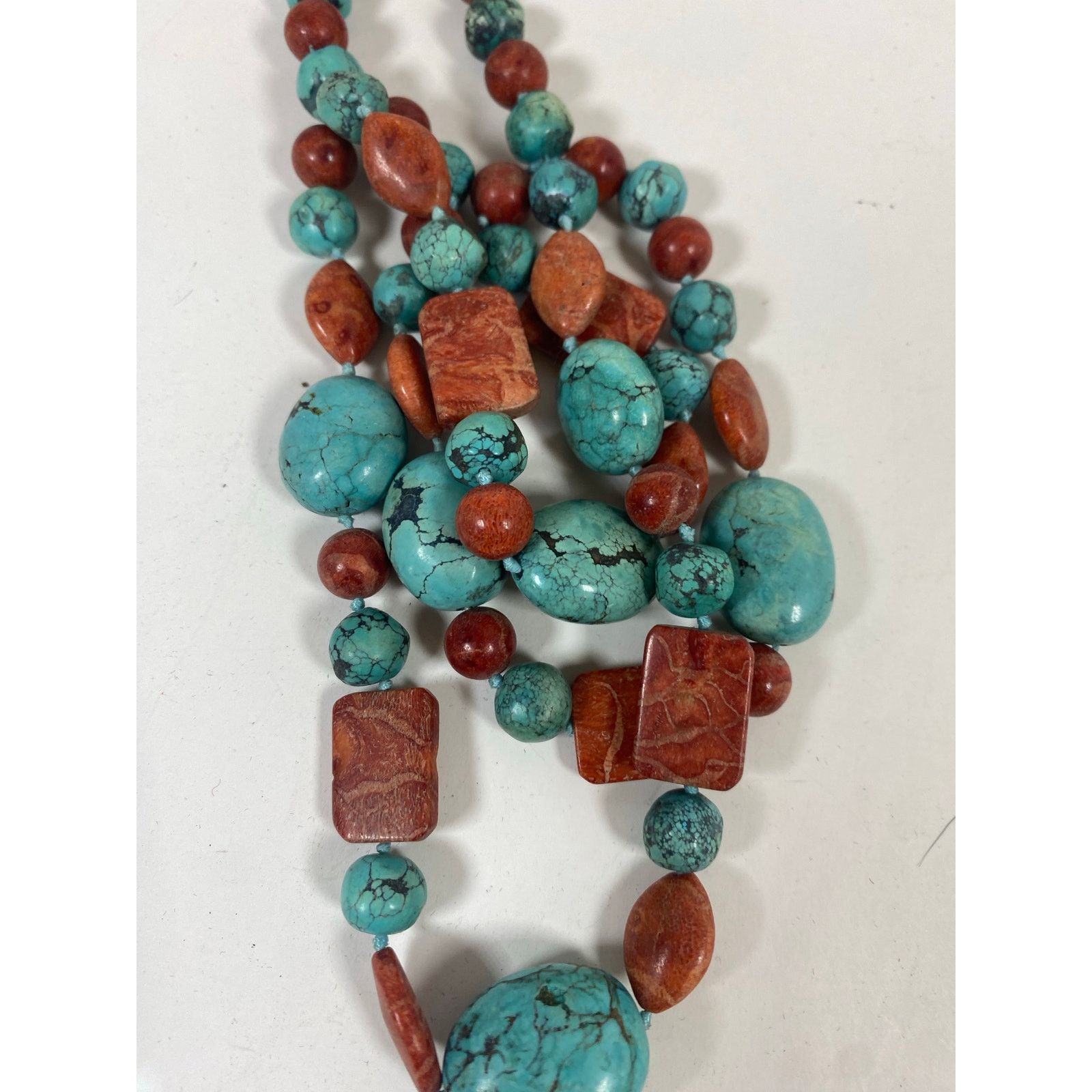 Other Lucas Lameth 925 Turquoise Red Coral Triple Strand Necklace Size ONE SIZE - 1 Thumbnail