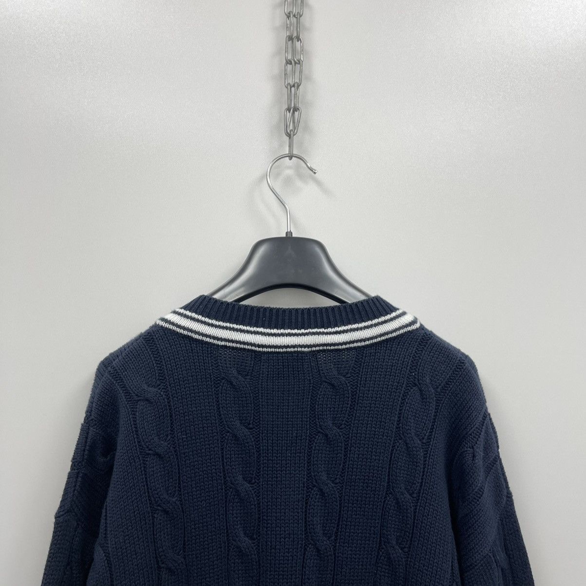 Lacoste Lacoste Sport Cotton Cable Knit Vintage V-Neck Sweater Navy Size US XL / EU 56 / 4 - 6 Thumbnail