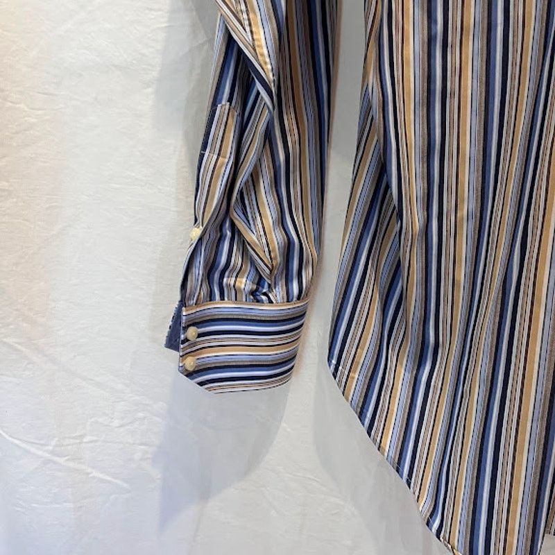 Tailorbyrd × Vintage VTG Tailorbyrd Shirt Mens Button Up Blue Mustard Wht Stripe Size US XL / EU 56 / 4 - 6 Thumbnail