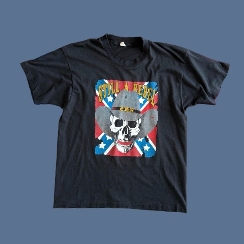 Vintage VINTAGE 80s Screen Stars Skull Cowboy T-Shirt XL Black Men Short Sleeve Crew Neck RARE 80s Cowboy Men Size US XL / EU 56 / 4 - 1 Thumbnail