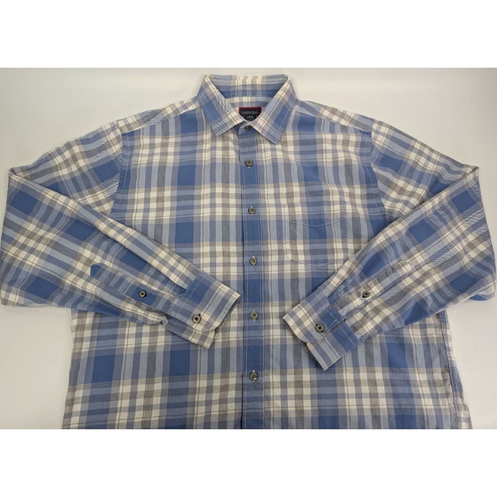 UNTUCKit UNTUCKit Mens Blue White Plaid Long Sleeve Button Shirt Size Large Cotton Shirt Mens UNTUCKit Blue Plaid Long Sleeve Button-Up Cotton (L) Size US L / EU 52-54 / 3 - 2 Thumbnail