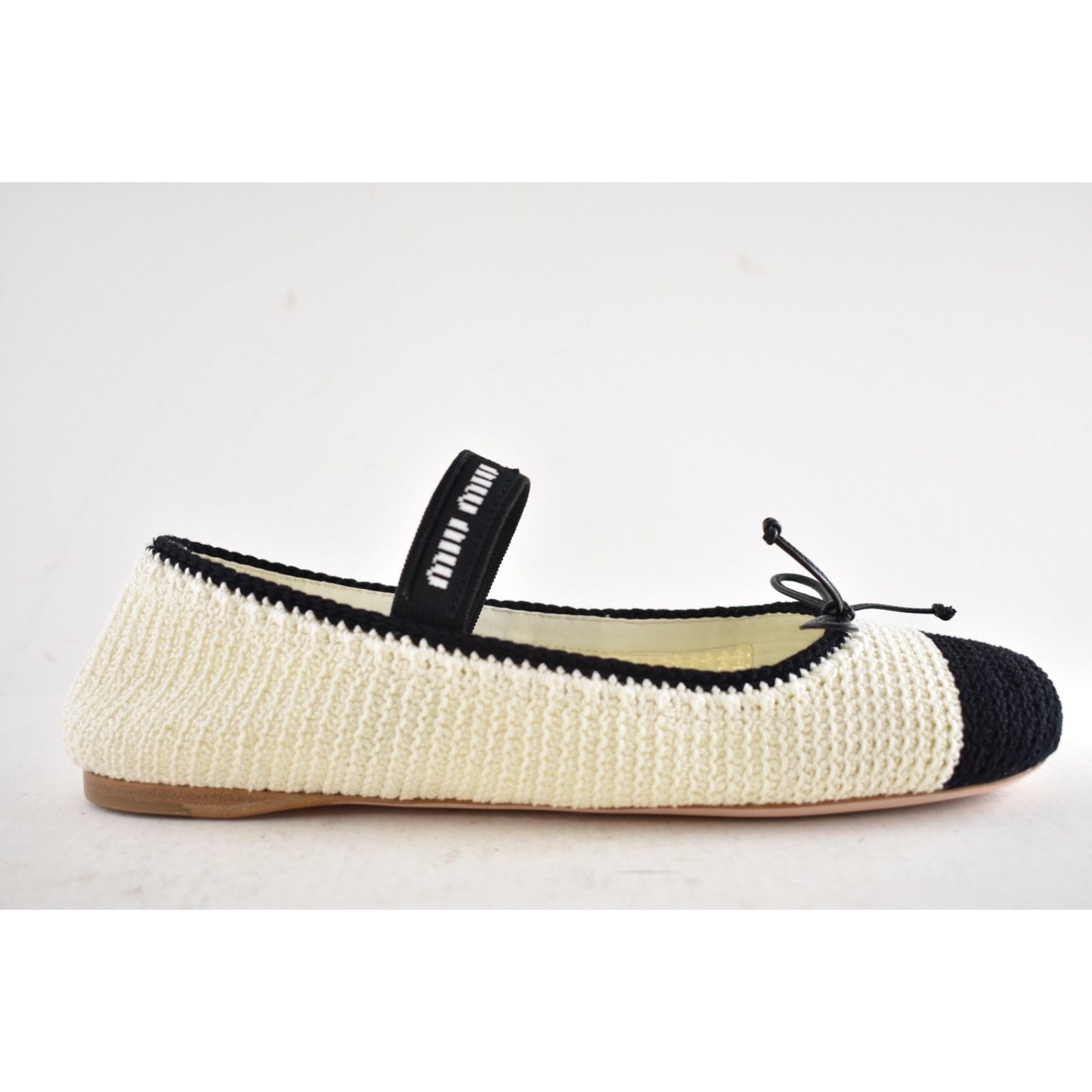 Miu Miu Miu Miu Crochet Knit Black White Bicolor Logo Strap Ballet Size US 12 / IT 42 - 2 Thumbnail