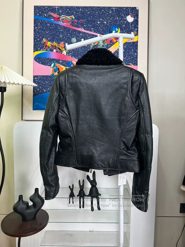 Balenciaga Balenciaga Black Teddy Fur Collar Leather Jacket Size S / US 4 / IT 40 - 2 Thumbnail