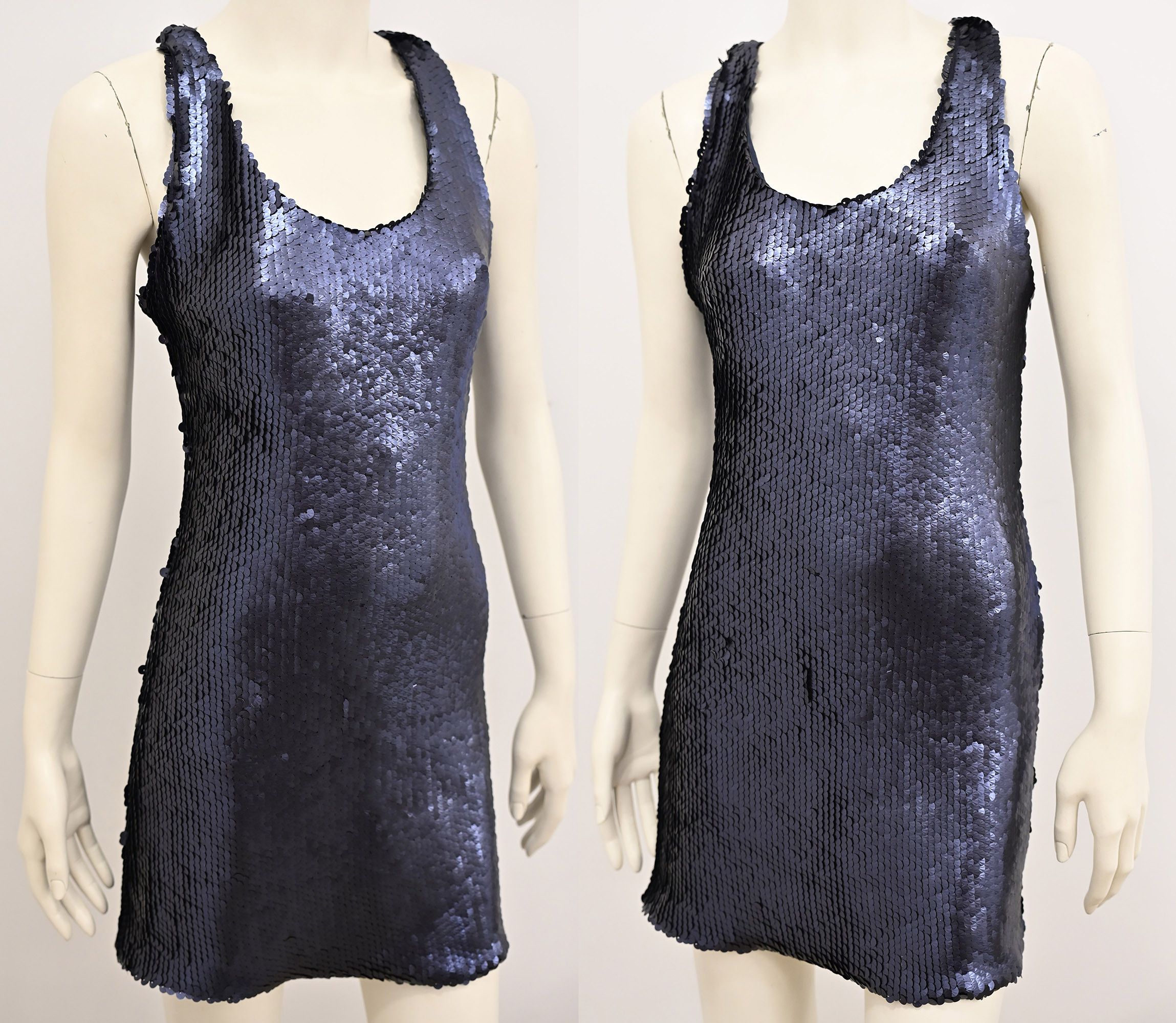 Vintage Bizuu sequined tank top mini dress in navy blue silk Size S / US 4 / IT 40 - 4 Thumbnail