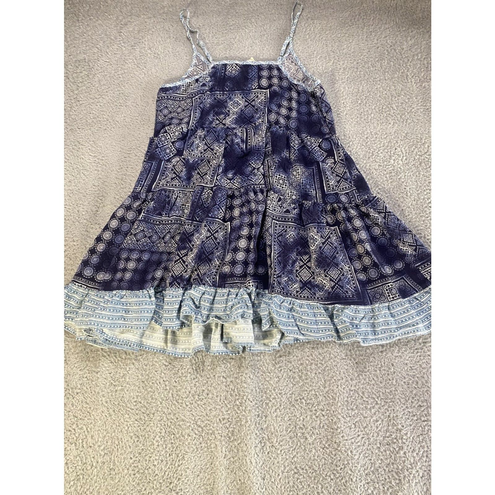 Vintage Ocean Drive Sun Dress Women’s M Blue Mandala Patchwork Print Bandana Sundress (Short) Womens Size M / US 6-8 / IT 42-44 - 2 Thumbnail