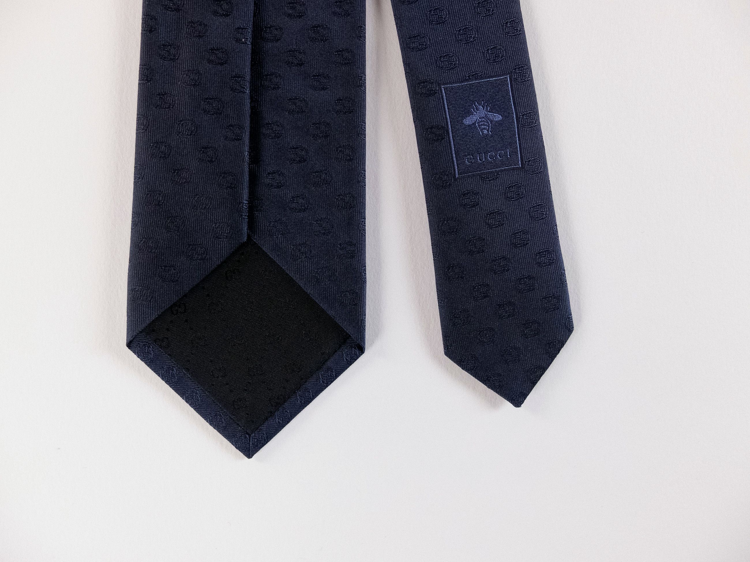 Gucci GUCCI navy blue interlocking G logo motif silk tie authentic Size ONE SIZE - 6 Thumbnail