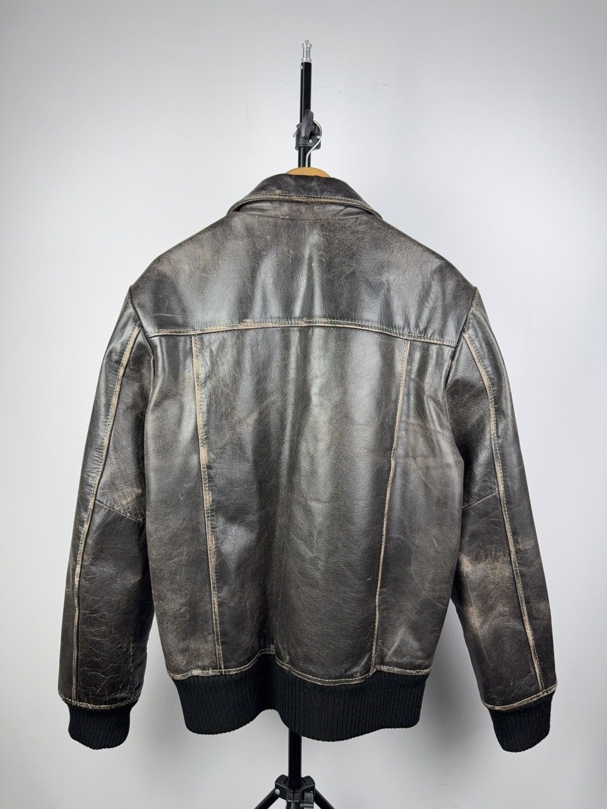 Vintage Vintage 90s Avant Garde Leather Biker MOTO Faded Jacket Size US XL / EU 56 / 4 - 9 Thumbnail