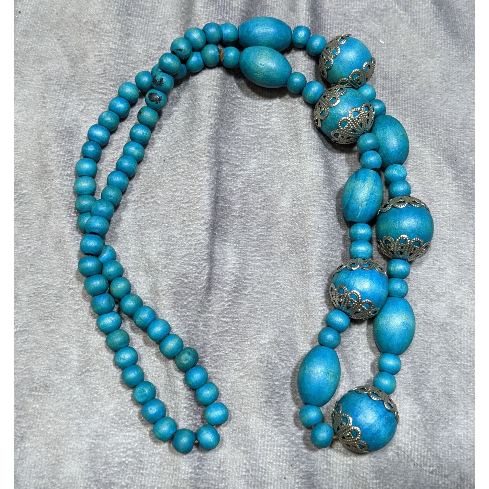 Other Vintage Bohemian Blue Wooden Beaded Necklace With Ornate Sil Size ONE SIZE - 4 Thumbnail