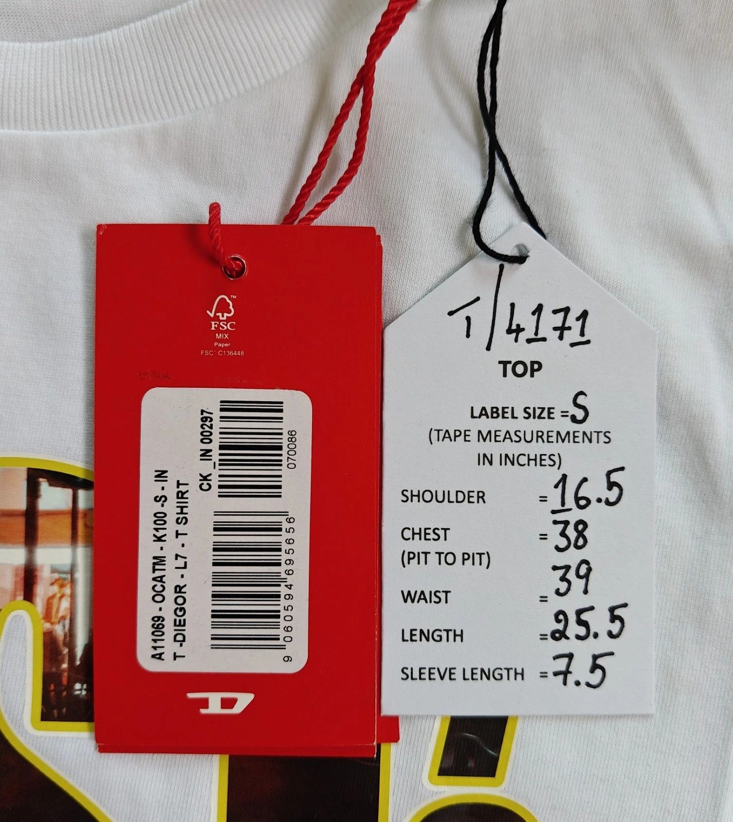 Diesel DIESEL White T-shirt with DSL 78 Denim print T 4171 Size US S / EU 44-46 / 1 - 5 Thumbnail