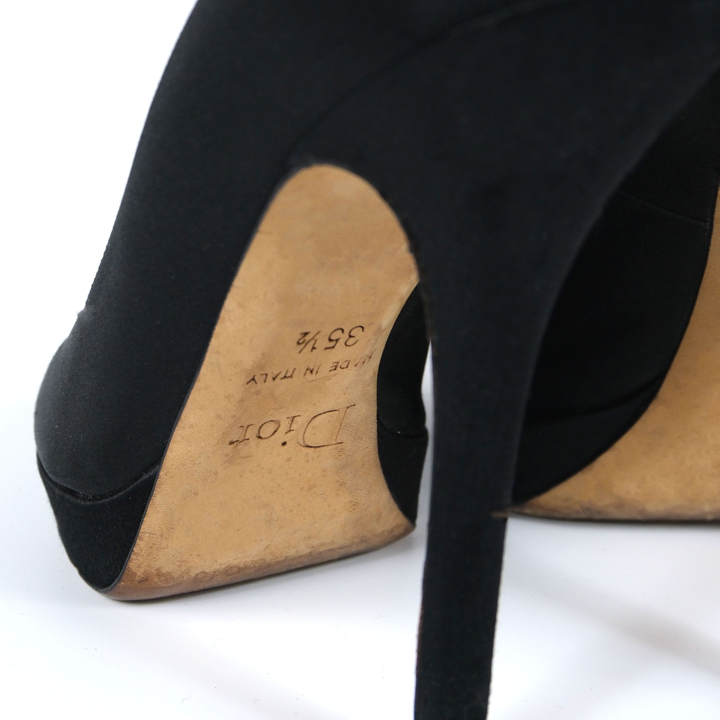 Dior Black Satin Peep Toe Heels Size US 5.5 / IT 35.5 - 6 Thumbnail