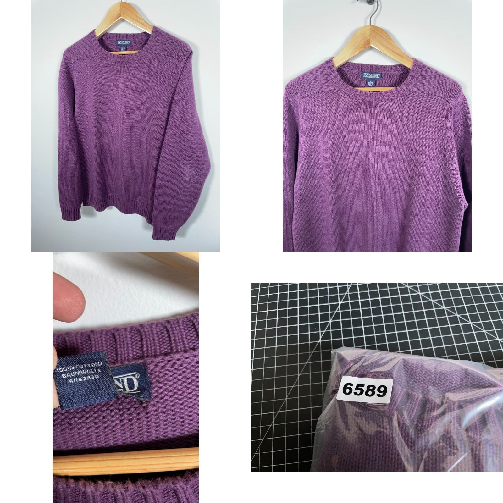 Lands' End Lands' End Sweater Mens Large Purple Cotton Knit Japan Made 90s Preppy Chunky-Knit Pullover Crew Neck Heavyweight Vintage Regular Size US L / EU 52-54 / 3 - 8 Thumbnail
