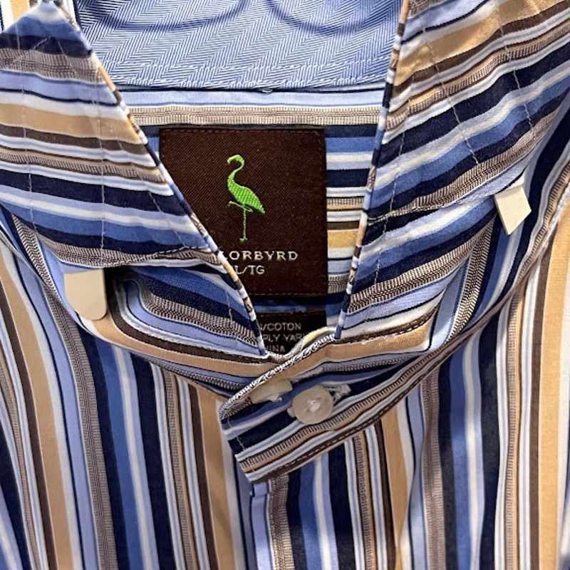 Tailorbyrd × Vintage VTG Tailorbyrd Shirt Mens Button Up Blue Mustard Wht Stripe Size US XL / EU 56 / 4 - 3 Thumbnail