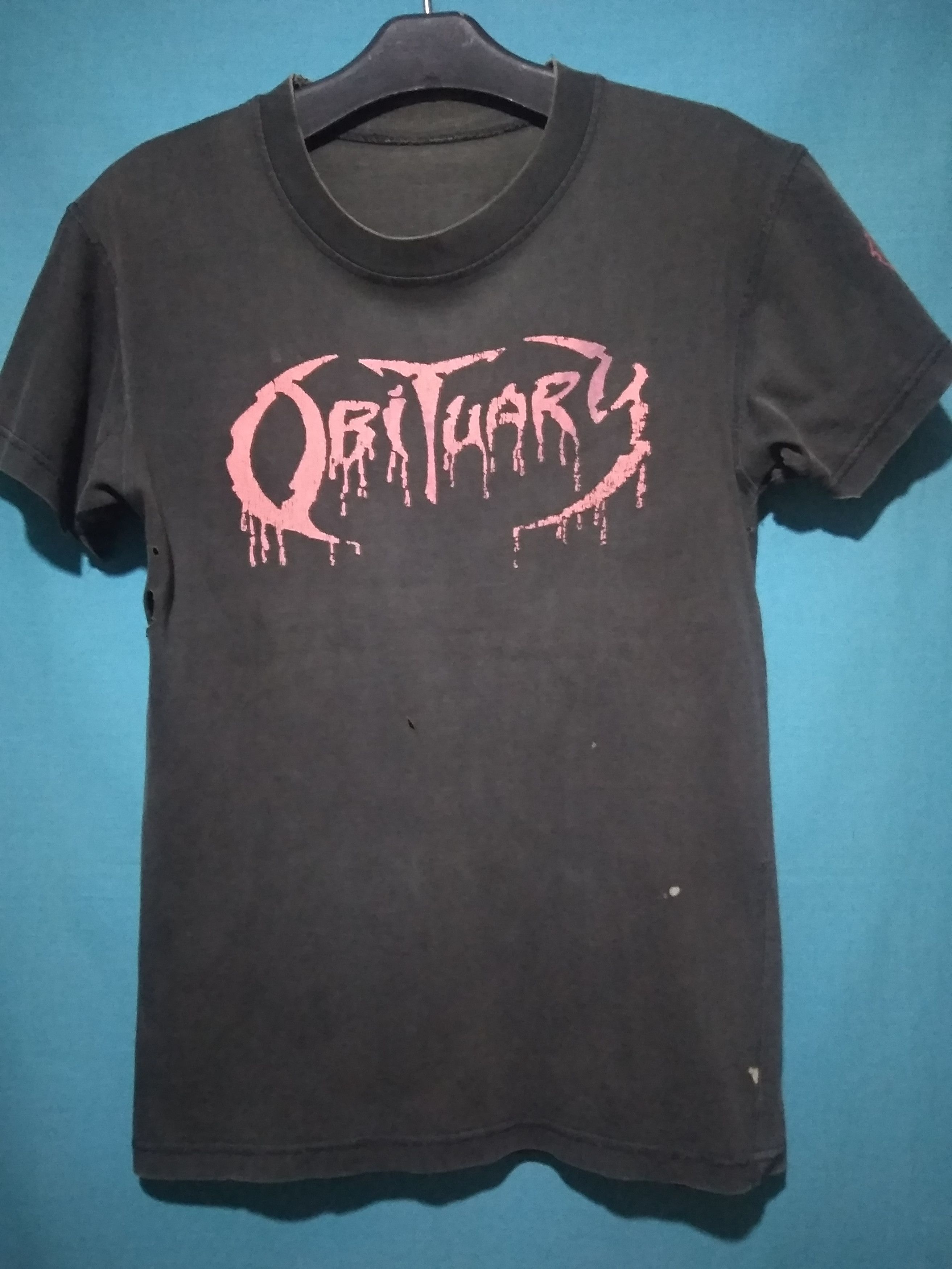 Band Tees Sick Rare Vtg OBITUARY cause of death thrashed faded Size US XS / EU 42 / 0 - 2 Thumbnail