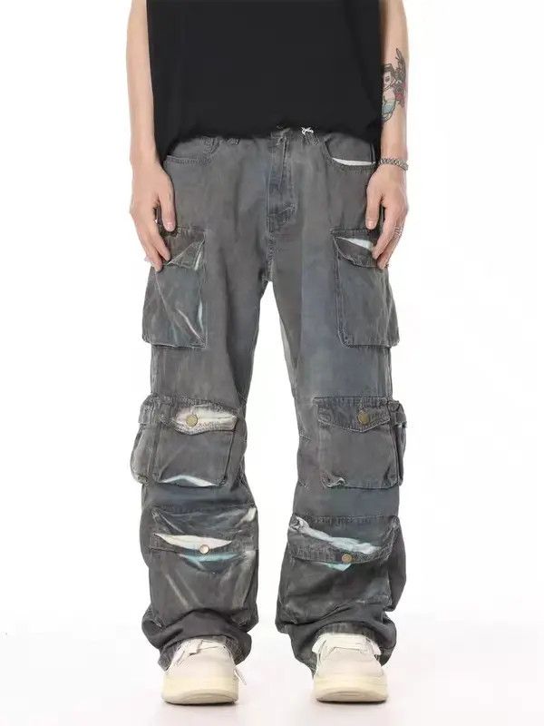 VIBE Retro distressed multi-pocket tie-dye gradient work jeans Size US 32 / EU 48 - 1 Thumbnail