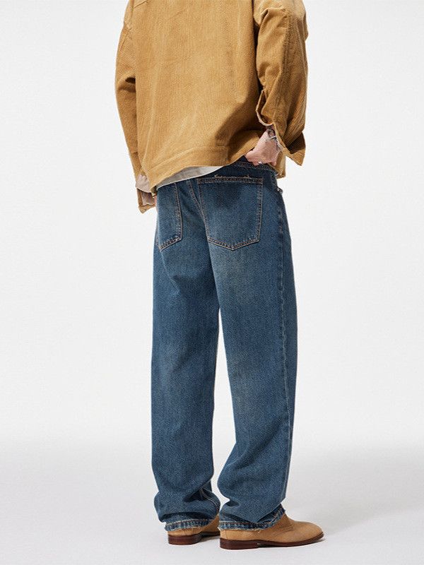 Japanese Brand Men's Japanese Retro Wide-Leg Washed Casual Straight Jeans Size US 32 / EU 48 - 4 Thumbnail