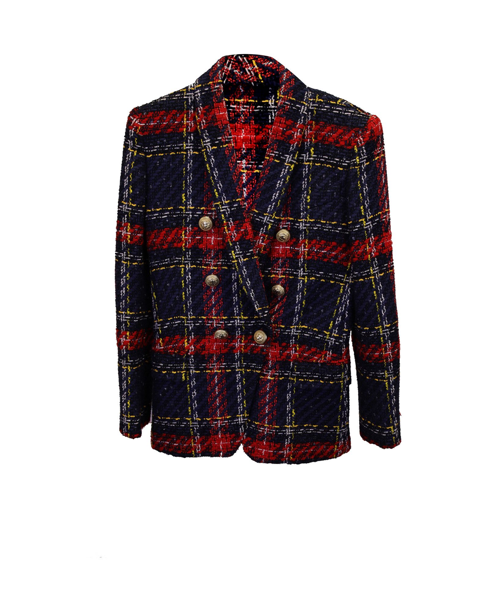 Balmain Balmain Tartan Double Breasted Blazer in Multicolor Tweed Size S / US 4 / IT 40 - 1 Thumbnail