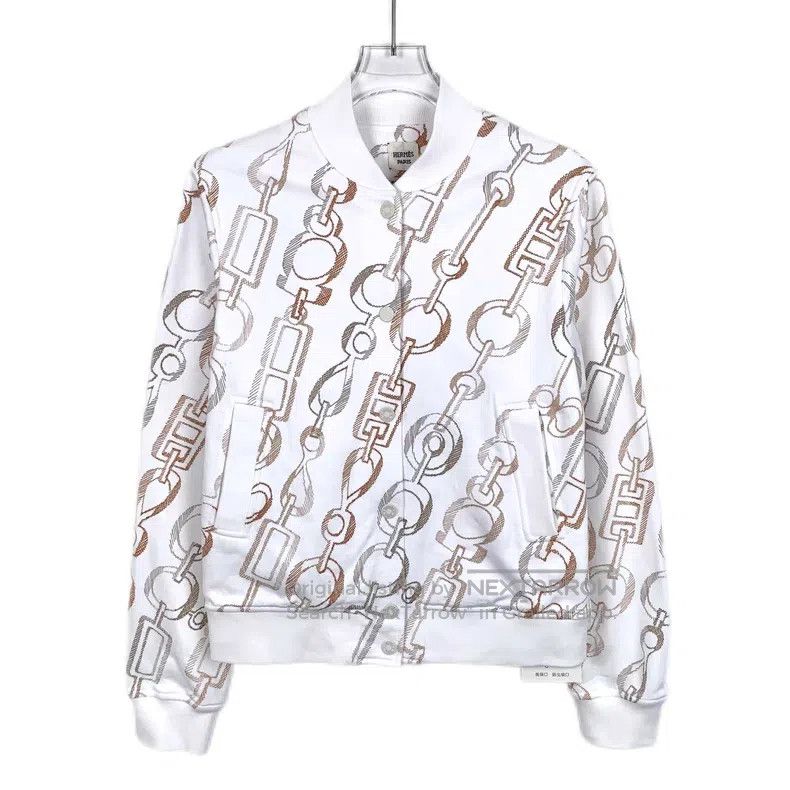 Hermes Hermes White Chain Buckle Printed Cotton Single-Breasted J Size XXS / US 00 / IT 34 - 1 Thumbnail