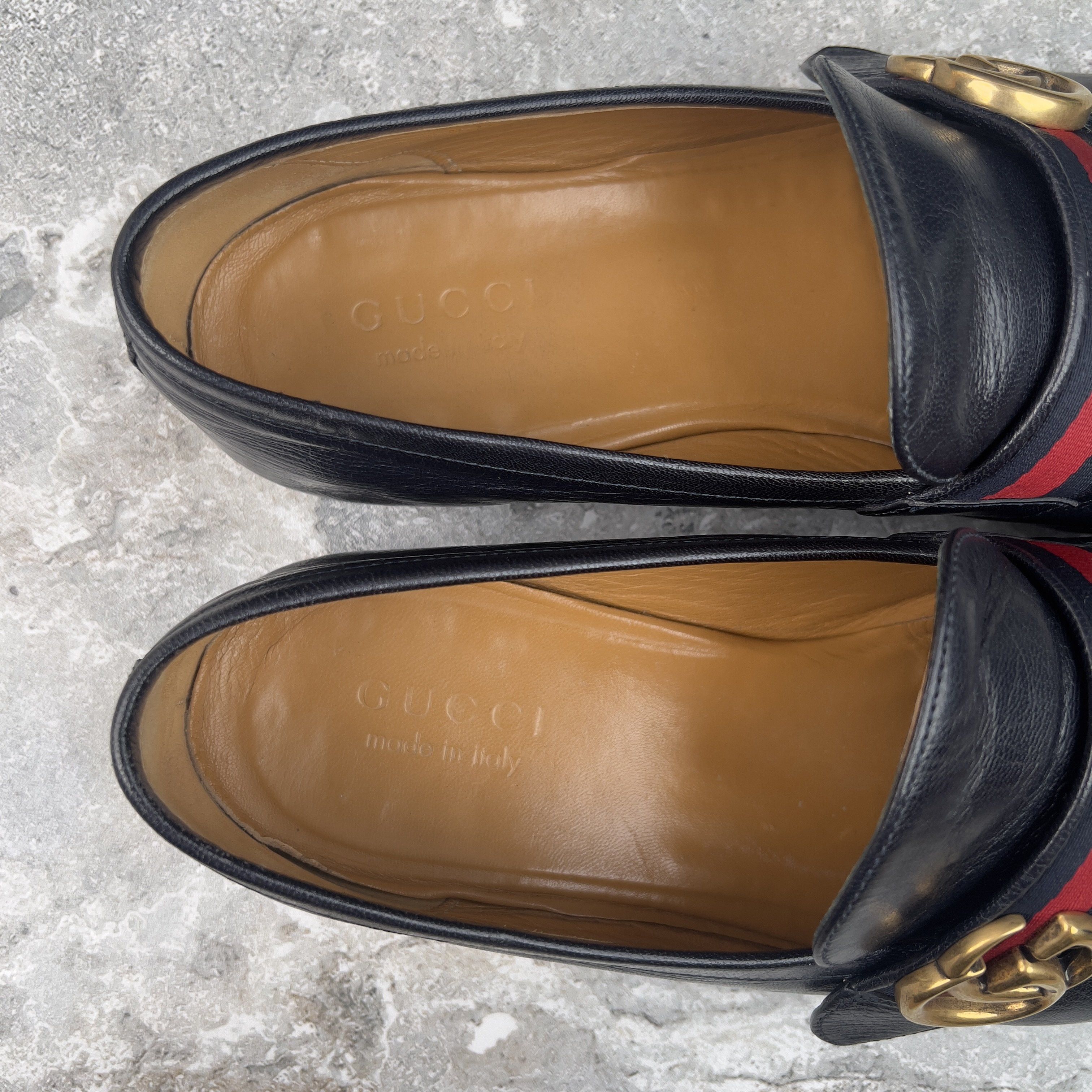 Gucci Donnie Web GG Loafers Navy Blue Leather Size US 10.5 / EU 43-44 - 8 Thumbnail
