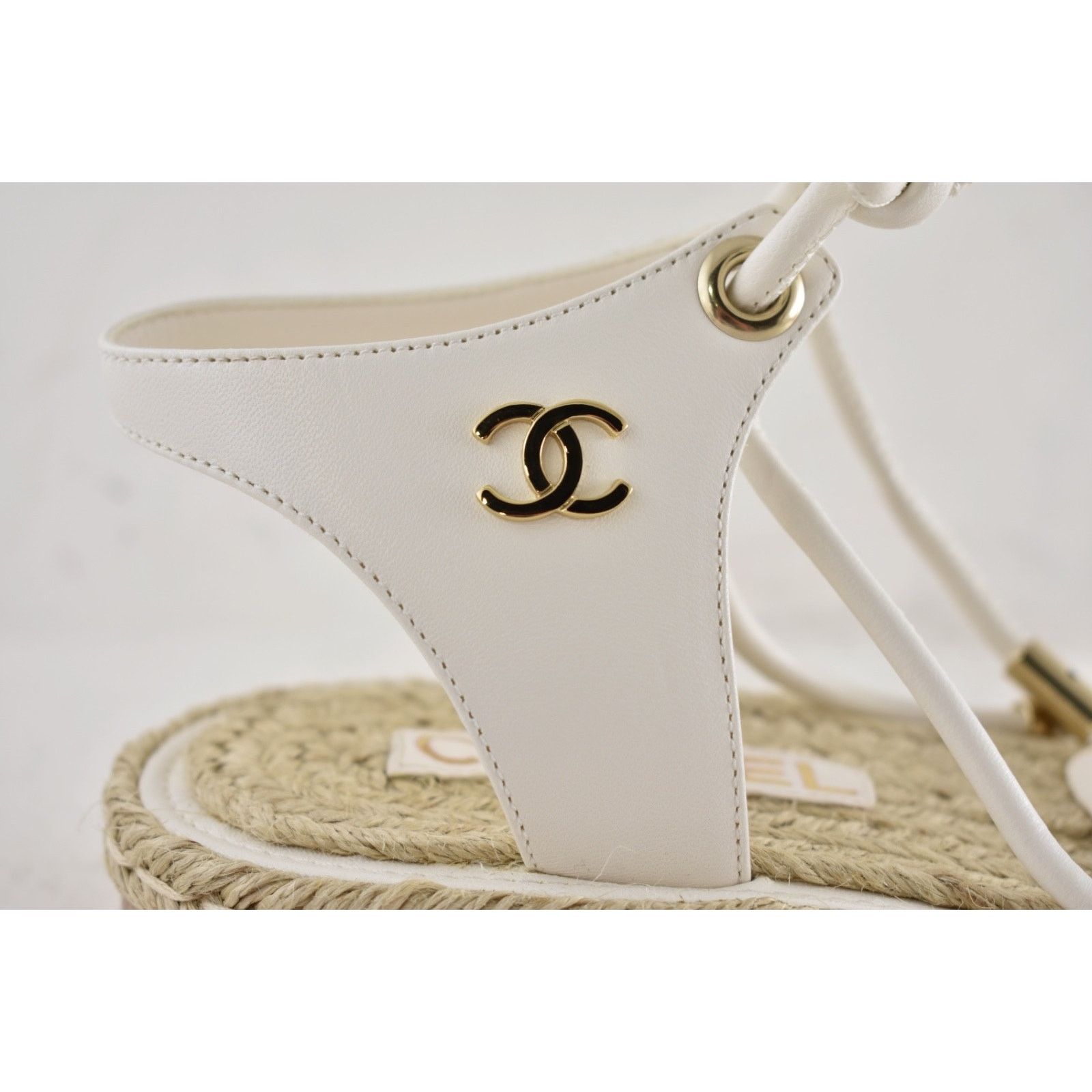 Chanel Chanel White Lambskin CC Mules Lace Up Espadrille Sandal 36 Size US 6 / IT 36 - 7 Thumbnail