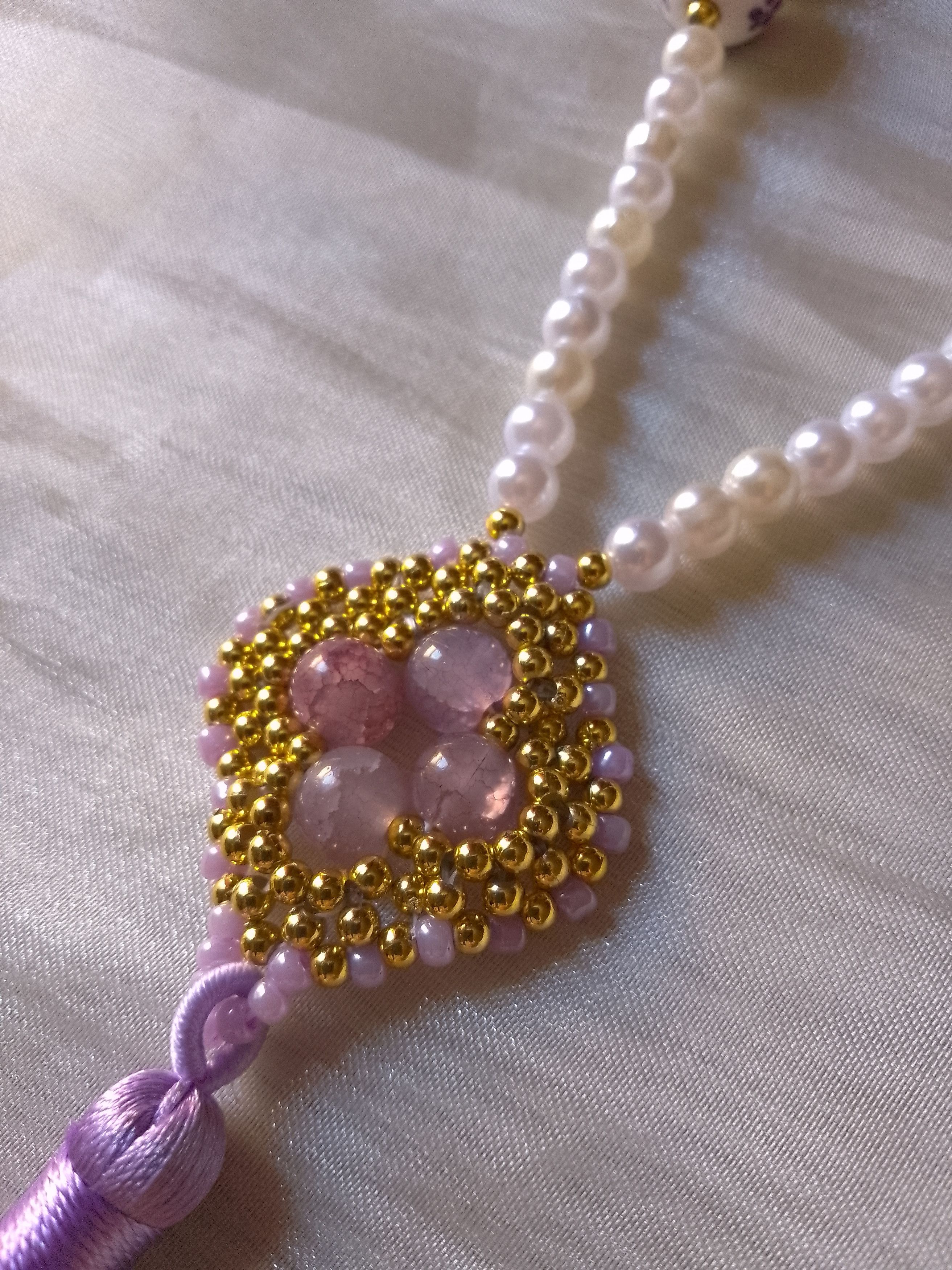 Handmade Long Necklace Porcelain and lepidolite natural gemstones Size ONE SIZE - 4 Thumbnail