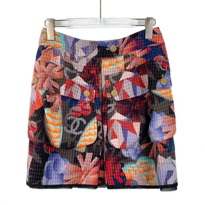 Chanel Chanel Logo Print Silk Casual Skirt Size 36" / US 14 / IT 50 - 1 Thumbnail