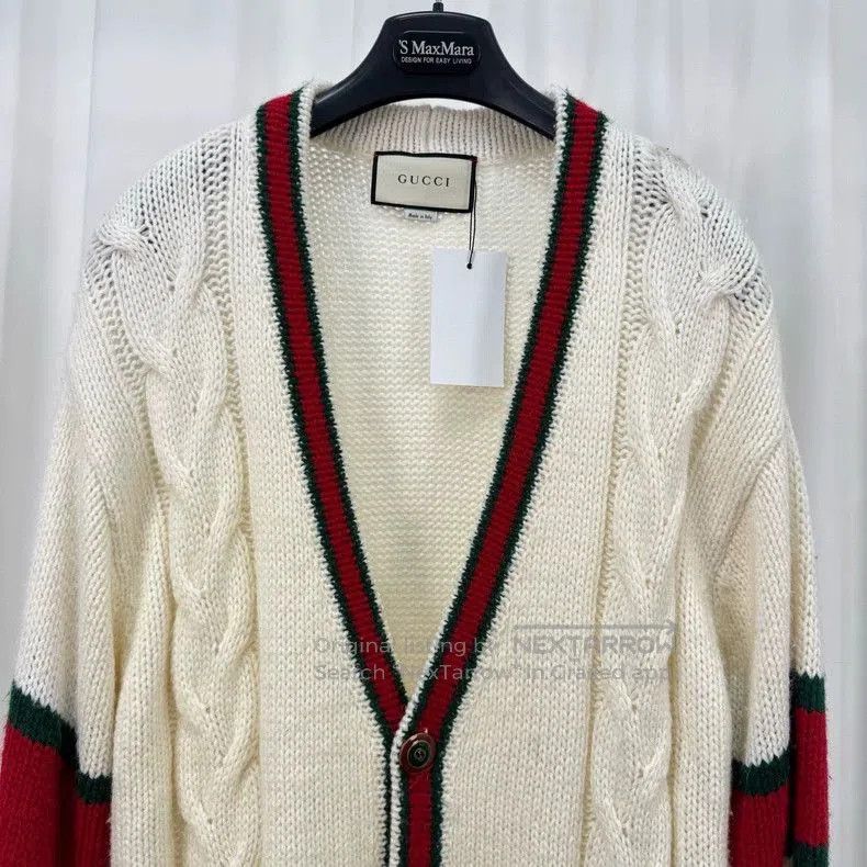 Gucci Gucci Cream Red Green Knit Cardigan. Size US XS / EU 42 / 0 - 3 Thumbnail