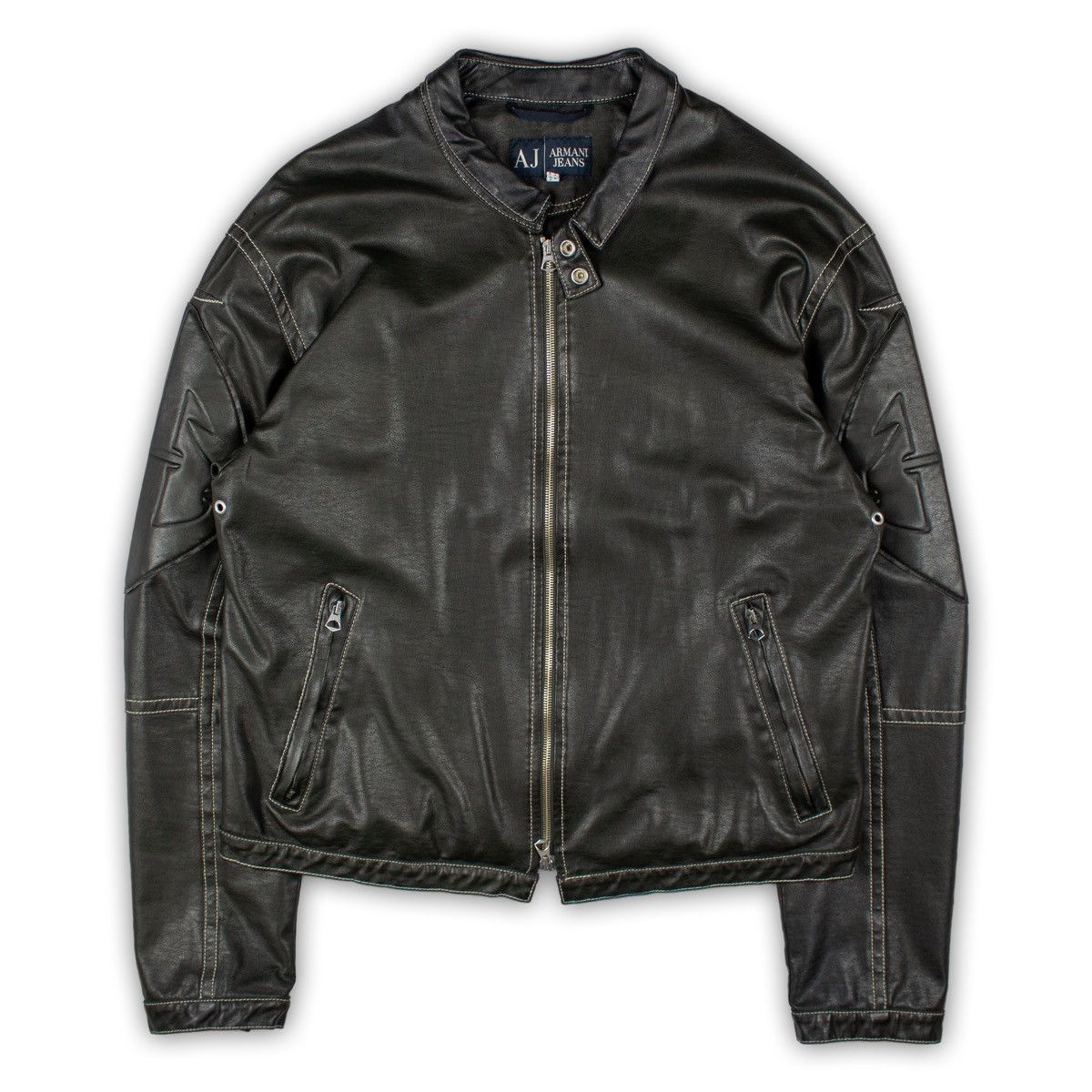 Armani jeans Embossed Leather Biker Jacket