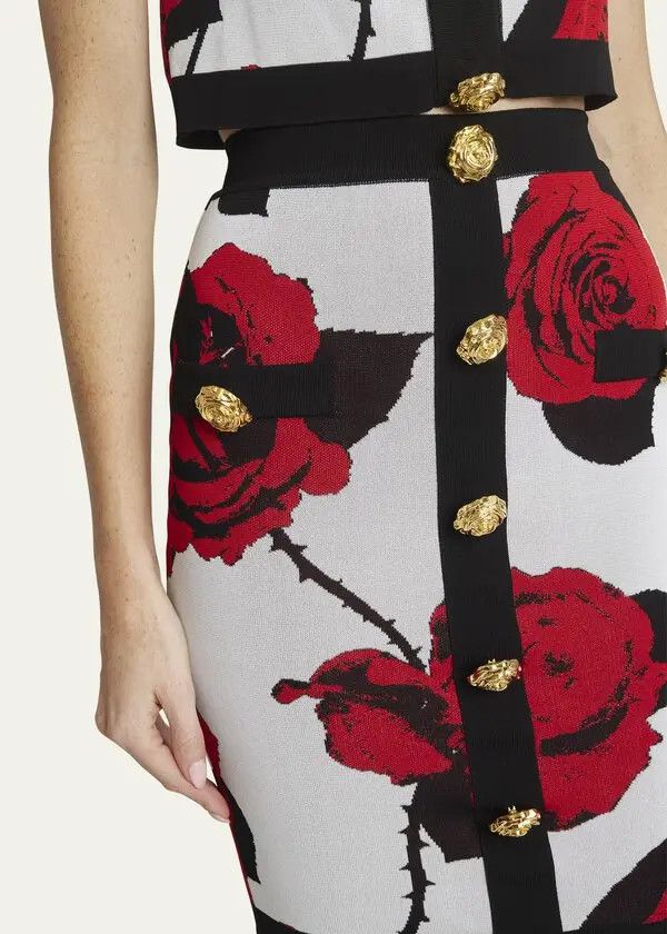 Balmain o1s1wg110825 Floral Jacquard Midi Skirt in Multicolor Size 27" / US 4 / IT 40 - 7 Thumbnail