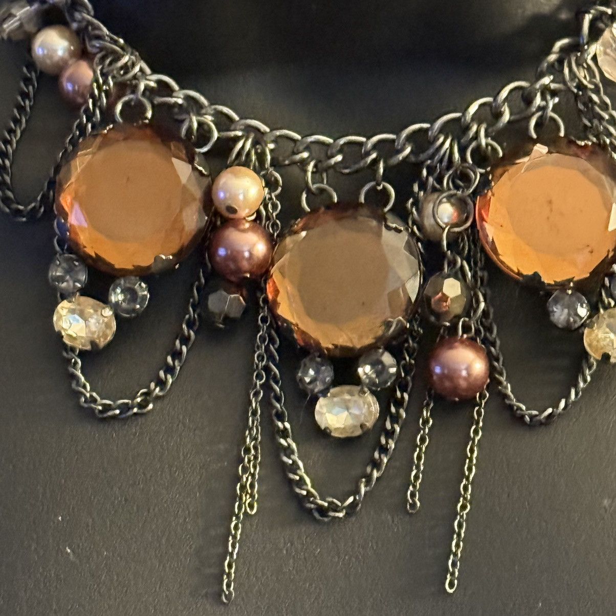 Other Silver tone amber rhinestones and pearls ribbon necklace Size ONE SIZE - 5 Thumbnail