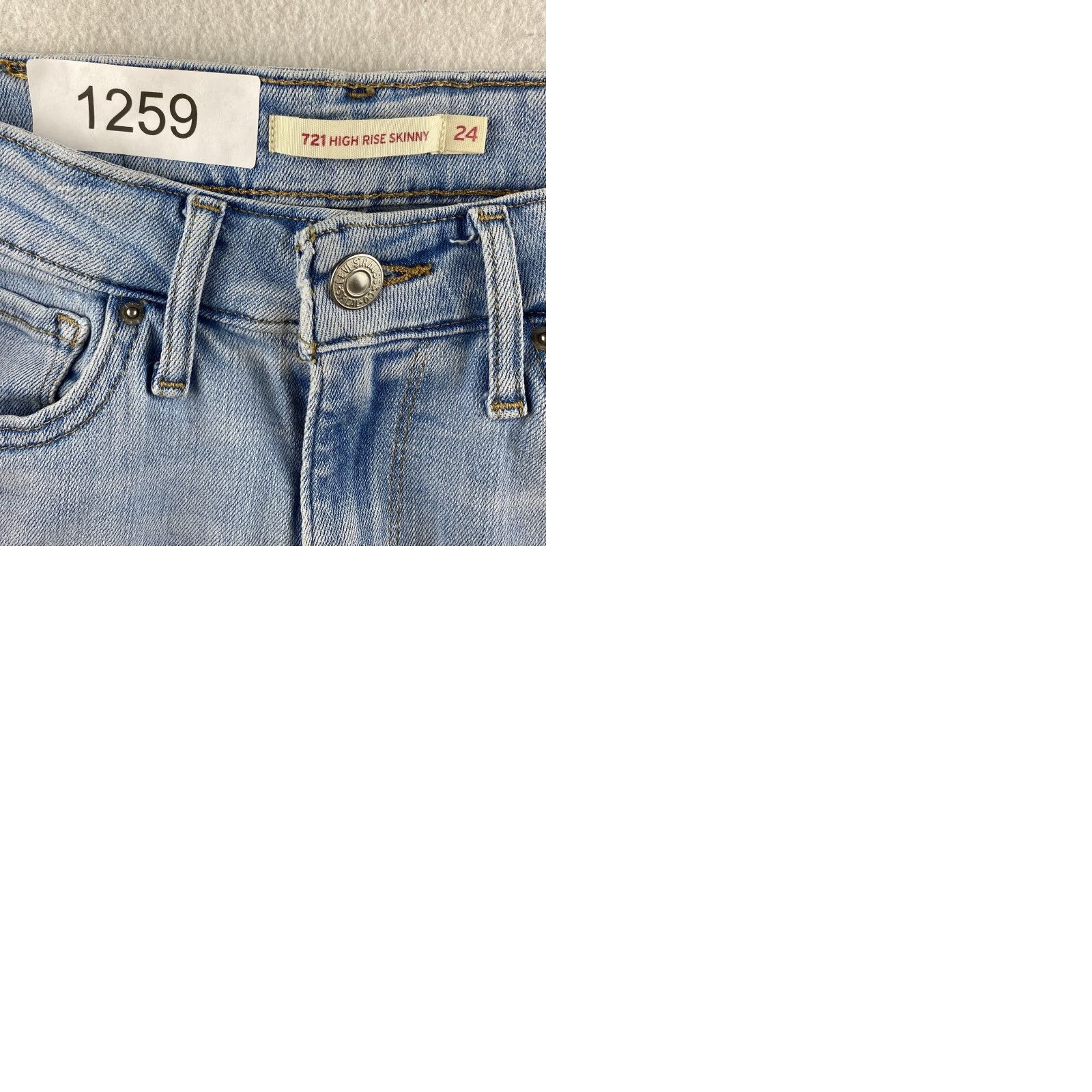 Levi's Levi's 721 High Rise Skinny Jeans Womens 24 Blue Denim 5-Pocket Distressed Slimming Stretch Leather Logo (Regular) Pants Size 42" / US 20 - 9 Thumbnail