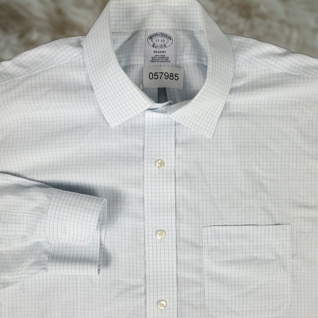 Brooks Brothers VINTAGE Brooks Brothers Dress Shirt Men Size 17 Blue Check Button Up Long Sleeve Business Casual Formal Size 46R - 1 Thumbnail