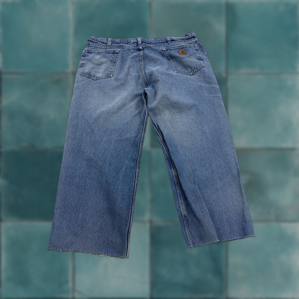 Carhartt VINTAGE Carhartt Jeans Mens 41x25 Cut Off Distressed Blue Straight 41 Mens Inst? Wait Size US 41 - 1 Thumbnail