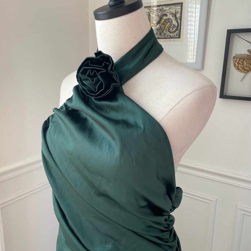 Other Fashion Nova When In Rome Rosette Satin Midi Dress Hunter Gr Size L / US 10 / IT 46 - 5 Thumbnail