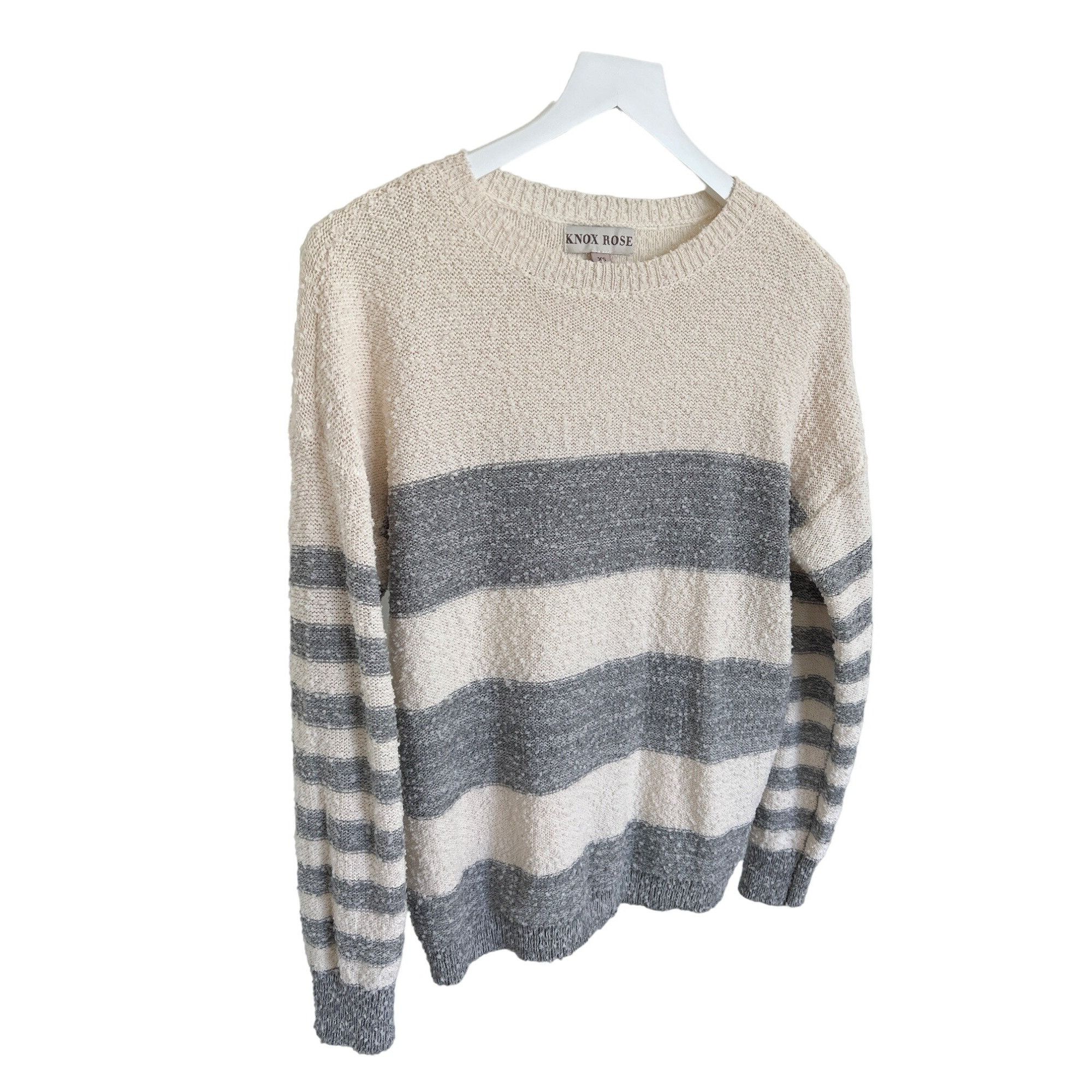 Other Knox Rose Striped Ivory & Grey Sweater Pullover Soft & Cozy Size XS / US 0-2 / IT 36-38 - 2 Thumbnail