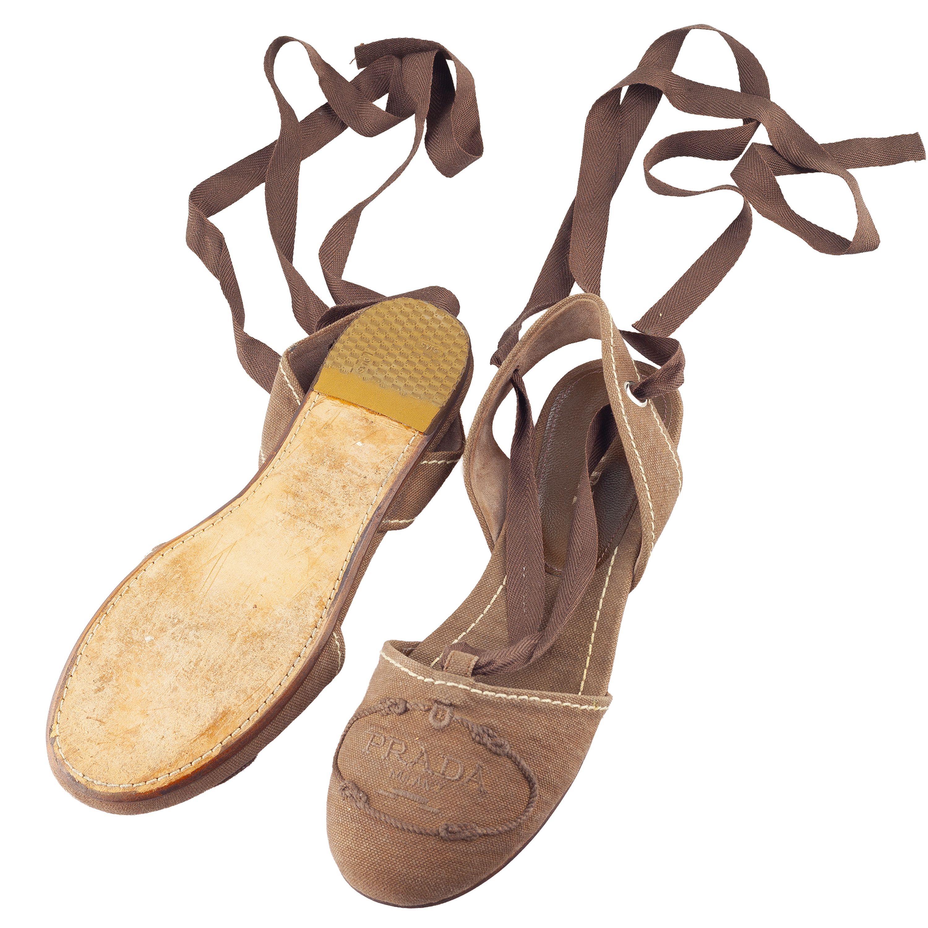 Prada Prada Brown Logo Lace-Up Flat Espadrilles Size US 6.5 / IT 36.5 - 1 Thumbnail