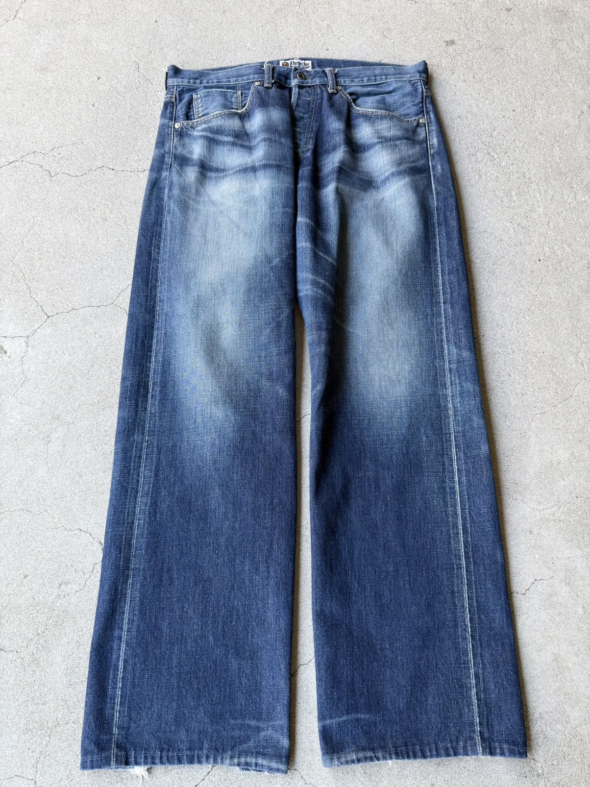 2000s A BATHING APE College Logo Print Wide Denim Jeans